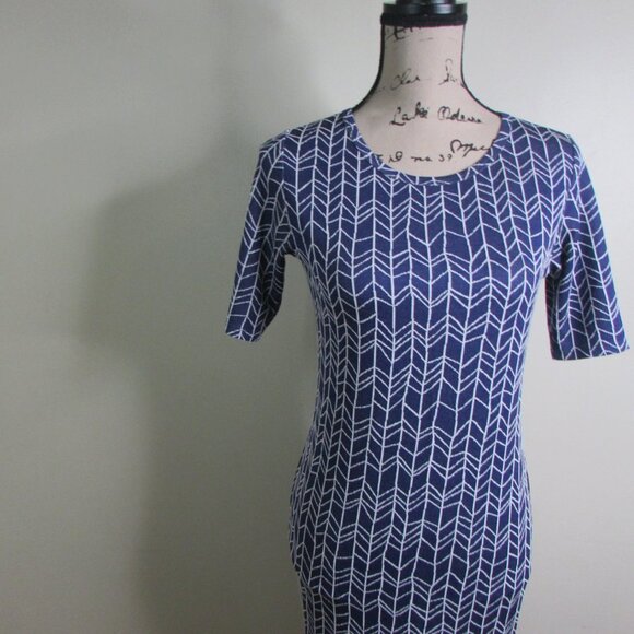 Lularoe Dress XS Women Blue White Arrow Print Short Sleeve - Picture 7 of 12